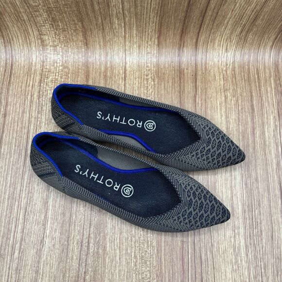 Rothy’s The Point Flat Snake Print Shoes Pointed Toe Lapis Python Comfy Size 6.5 - Picture 9 of 9